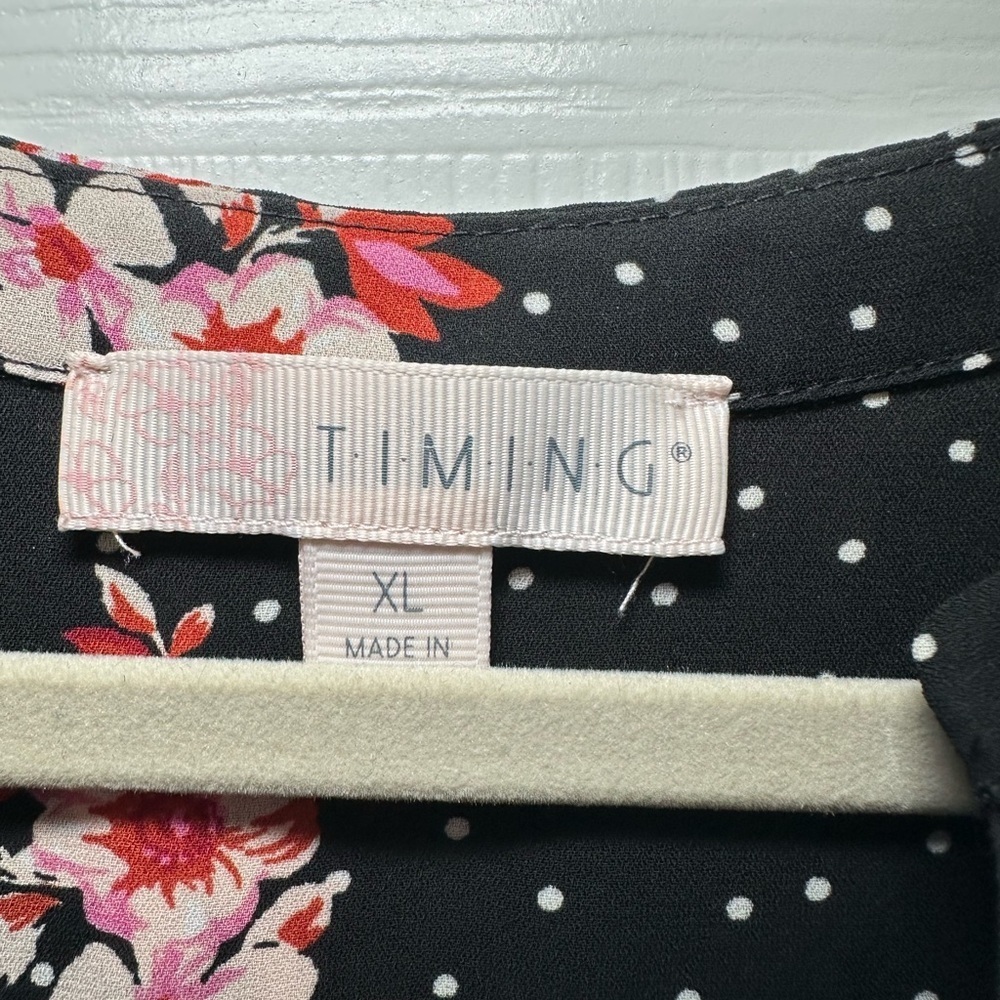 Timing Black Sheer Floral Dot Peasant Blouse - Picture 2 of 5